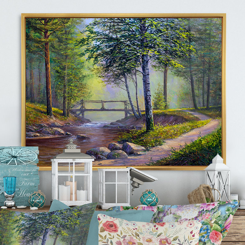 Paysage d'été d'une rivière de forêt III - décoration murale traditionnelle sur toile, H 8 po x l 12 po x P 1 po