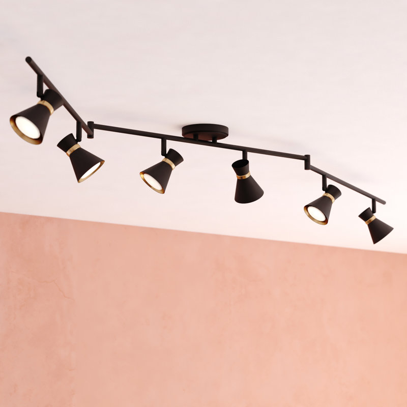 Ensemble de rail d'éclairage 6 lumières Aleezay, Noir mat / laiton satiné