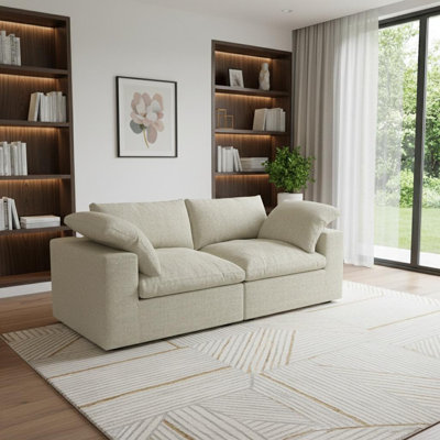 Causeuse modulaire en mélange de lin 80 po kaki