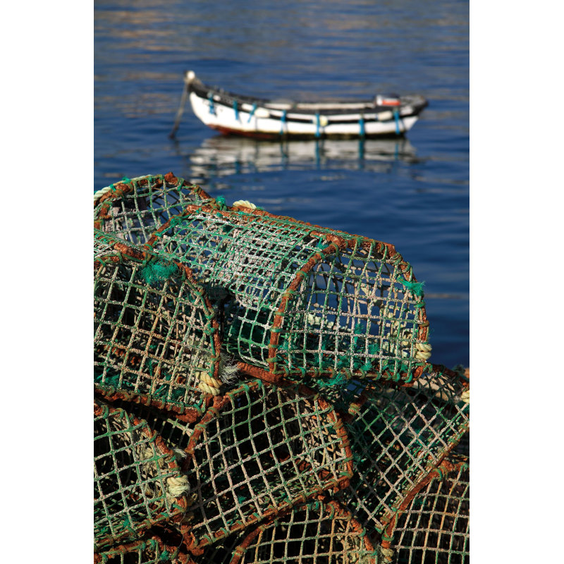 " Fish Traps With Fishing Boat " by Johncopland, 18" H x 12" W  
