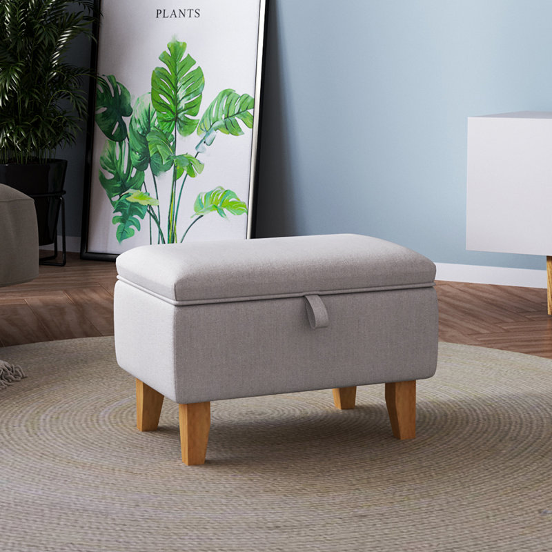 Artus 49 cm W Linen Blend Rectangle Ottoman with Storage, Light Grey