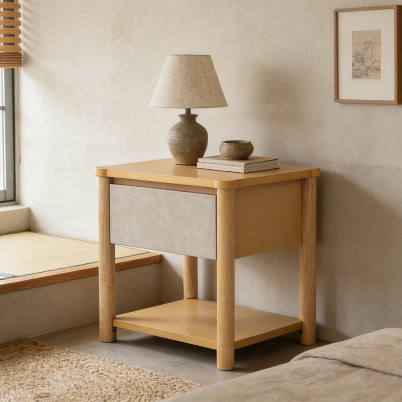 Table de chevet de style ferme moderne avec une tablette inférieure ouverte (ensemble de 2), Gris clair