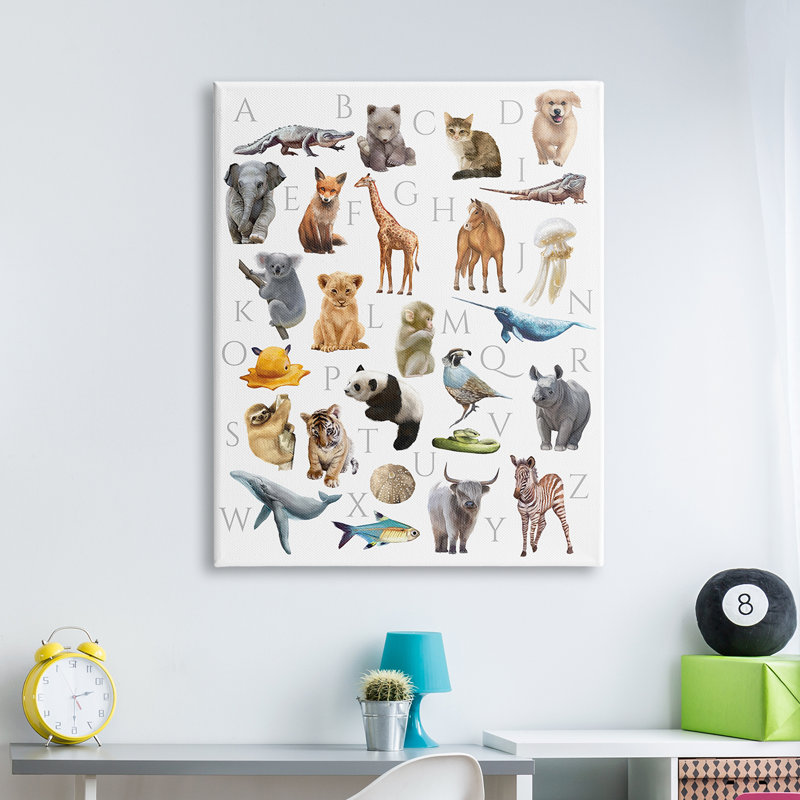 Animaux de l'alphabet traditionnel ABC - impression, H 20 po x l 16 po, Toile tendue
