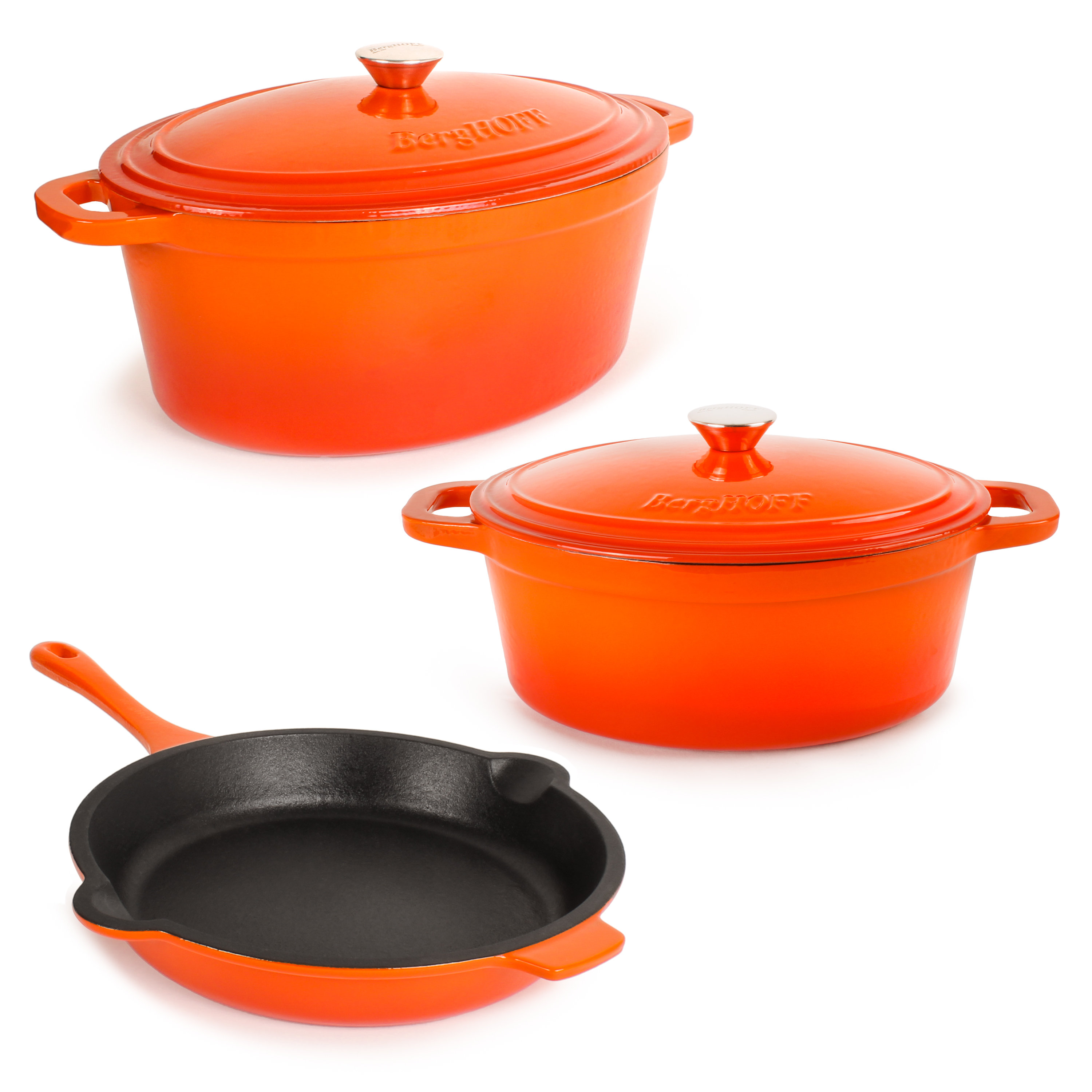 BergHOFF Neo 5Pc Cast Iron Cookware Set, 5qt. & 8qt. Covered Dutch Ovens,  10 Fry Pan, Purple