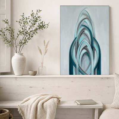Tableau sur toile abstrait à motif de ruban tourbillonnant turquoise et gris