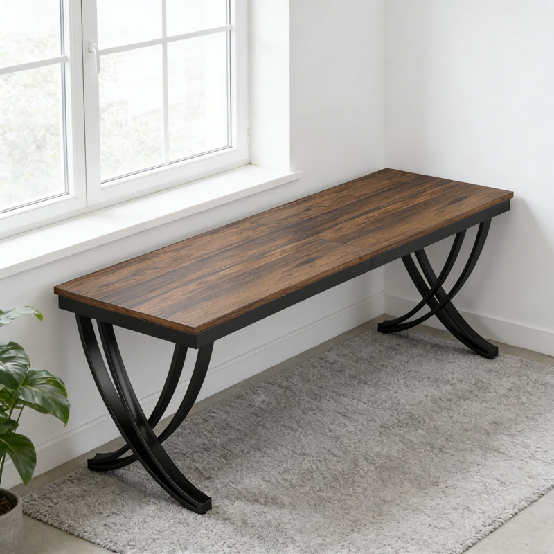 Nordic-Style Dark Wood Office Desk With Black Curved Metal Legs Suitable For Modern Home Studies & Work Areas