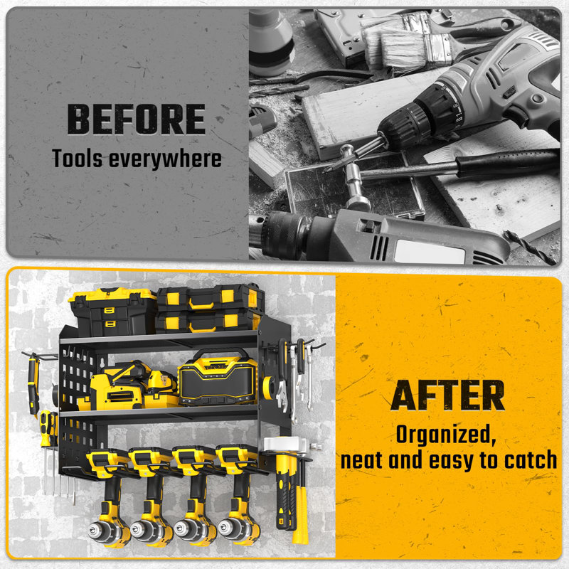 Heavy-Duty Metal Power Tool Organizer With Pegboard - Efficient Storage For Garage And Workshop