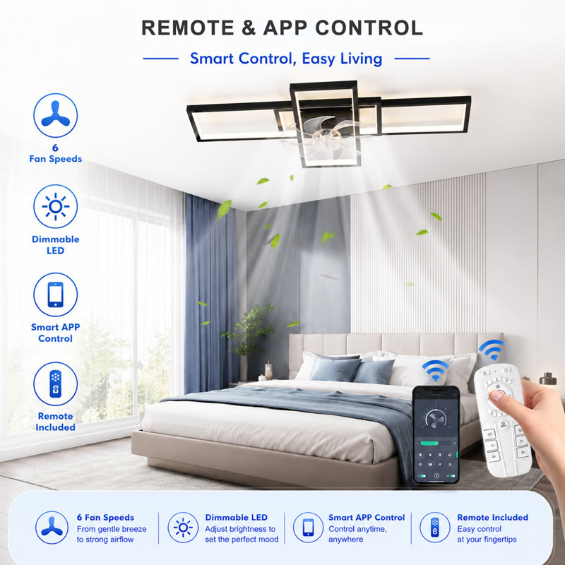 35.43" 7 - Blade Dimmable LED Reversible Ceiling Fan With Light And Remote Control