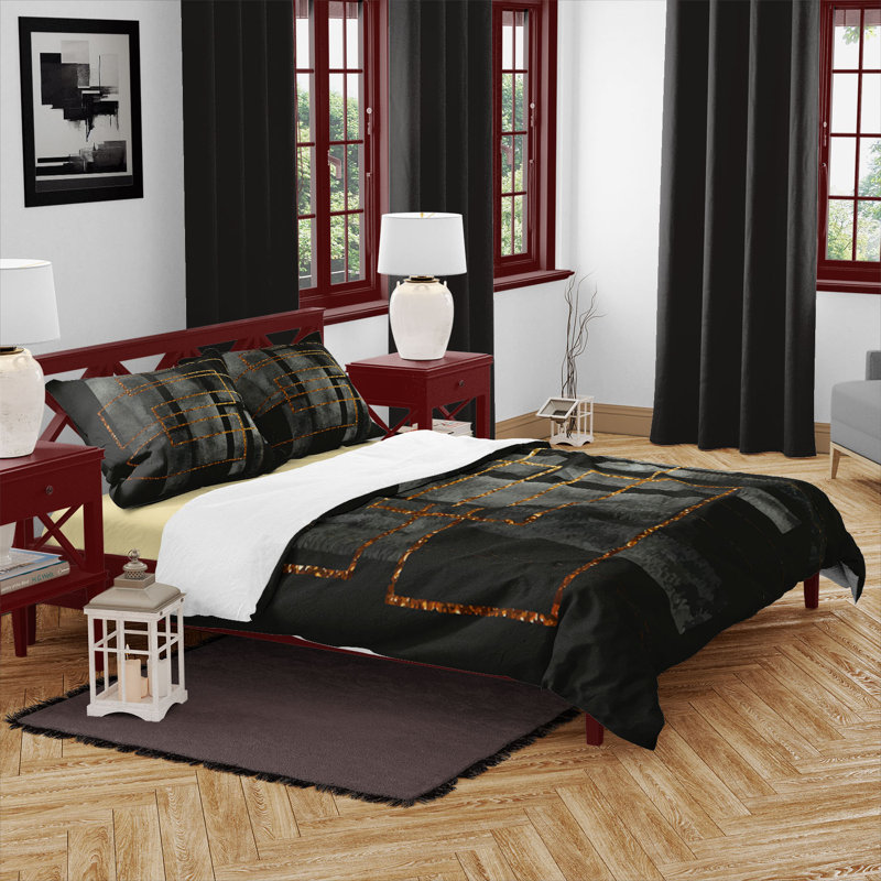 Twill Geometric Shapes Duvet Cover, King Duvet Cover + 2 King Pillowcases