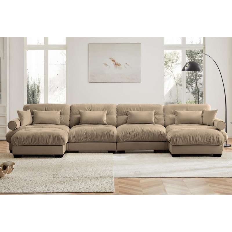Canapé modulaire de 166 po de largeur, Velours brun clair