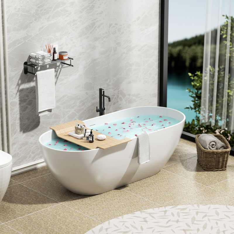 Baignoire de trempage autoportante en résine de luxe fabriquée à la main avec trop-plein