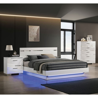 Queen Bed, White/Chrome