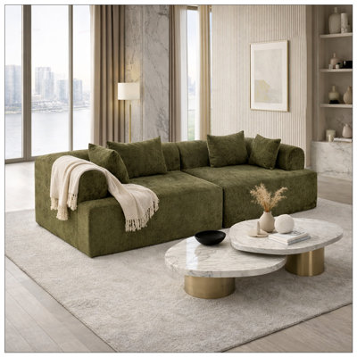 Full-Foam Modular Sofa, 96 Inch Bouclé 2-Piece Sectional with Rounded Arms, Cloud-Like Comfort