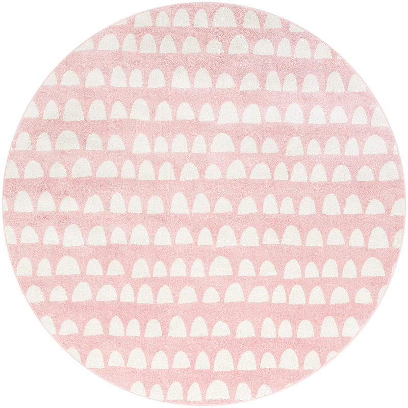  Tapis pour enfant Hillow Whimsy, Rose/Blanc, Rond 7 pi 10 po