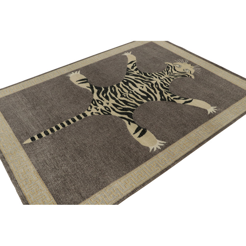 Distressed Homage Hand Knotted Wool Animal Print Area Rug, Rectangle 10' x 14'