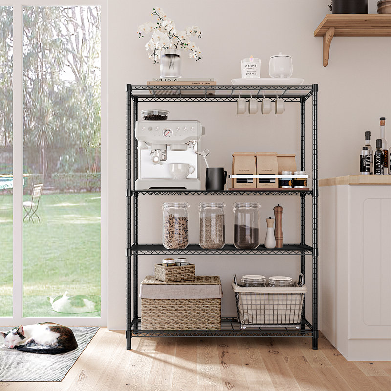 Étagère en fil métallique de 45,3 po avec tablettes réglables, support de rangement robuste en métal à 4 niveaux pour la cuisine, le garde-manger, la salle de lavage, le garage et l'organisation à la maison