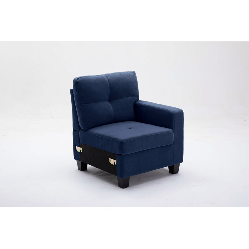 Reversible Modular Corner Sectional Sofa & Ottoman Set, Dark Blue Polyester