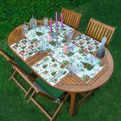 Ensemble de chemin de table et napperon de Noël - Ensemble repas de Noël avec napperons, décoration de table de Noël rouge et verte, ensemble de 5 pièces - Parfait pour les dîners et les fêtes