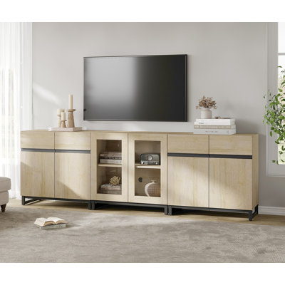 Modern TV Stand For Tvs Up To 100 Inch, 3 In 1 TV Console With Glass Doors And 2 Drawers, Entertainment Center With Adjustable Shelf For Living Room, by Latitude Run