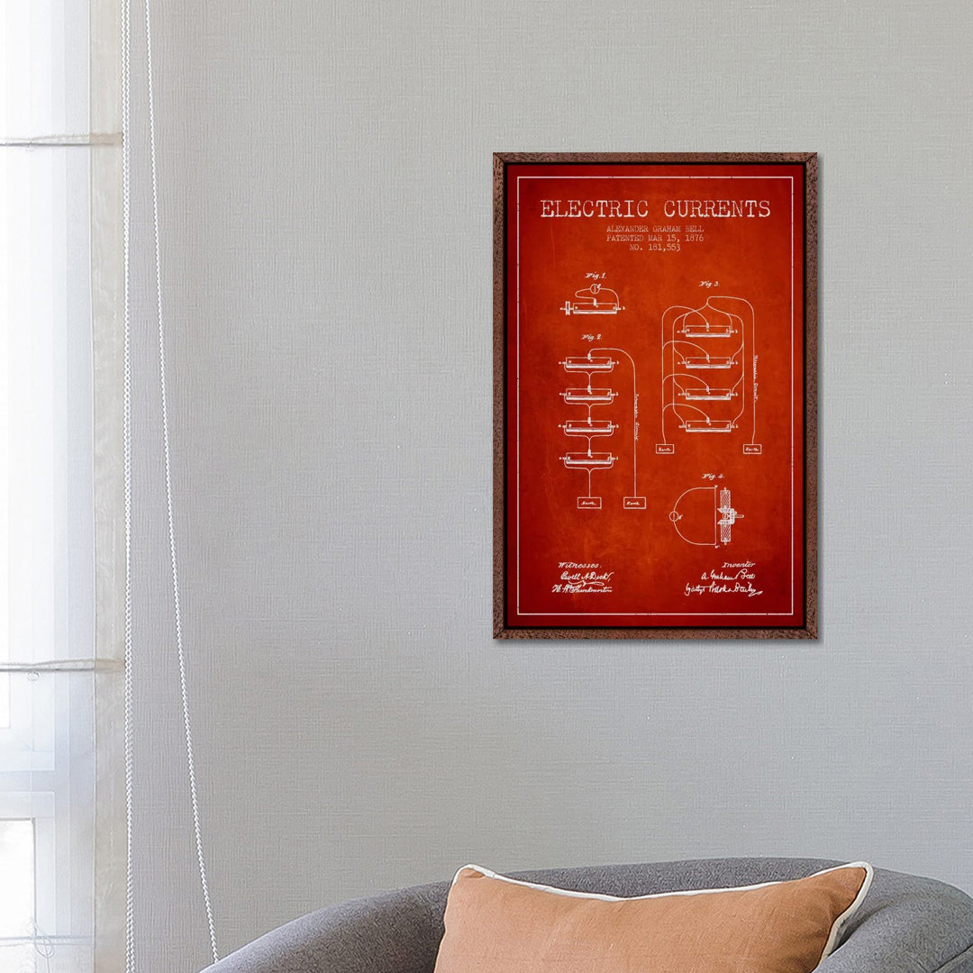 Electric Currents Red Patent Blueprint von Aged Pixel - Gallery-Wrapped Canvas Giclée on Canvas