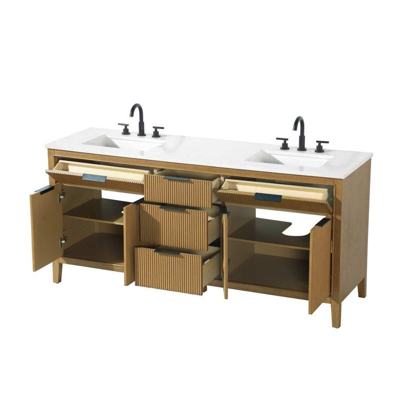 Meuble-lavabo double 72 po en teck miel, Miel et teck, 72"
