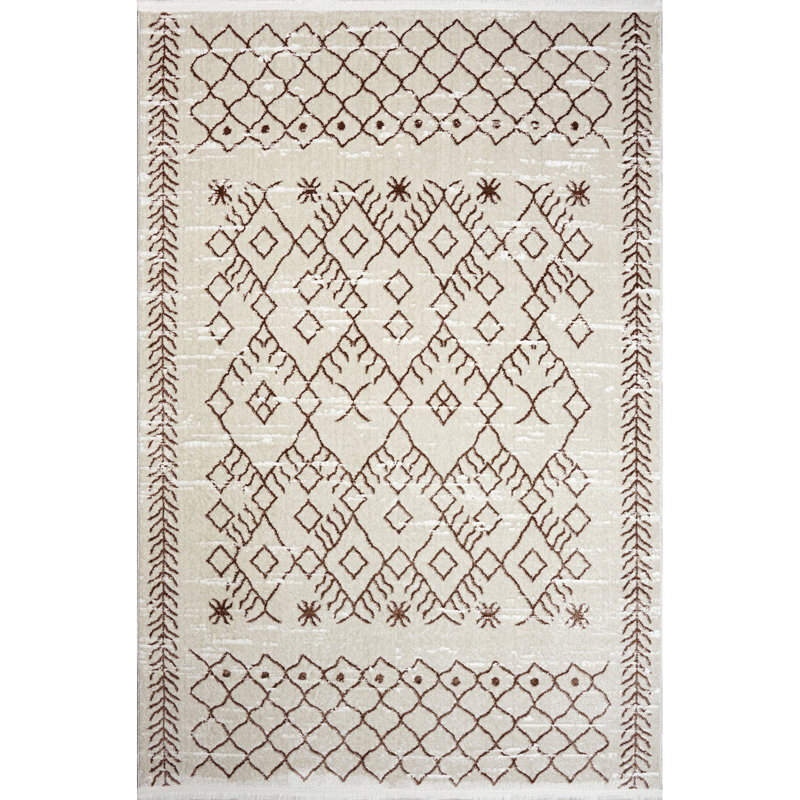 Tapis beige / crème en polyester tissé à la machine Tapis Sud-Ouest, Rectangle 2 pi 7 po x 4 pi 11 po