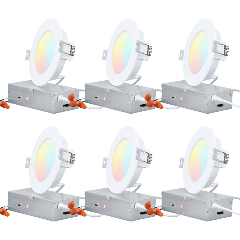 4 Inch LED Recessed Lighting with J-Box, 5CCT Dimmable Ultra-Thin Recessed Downlight
