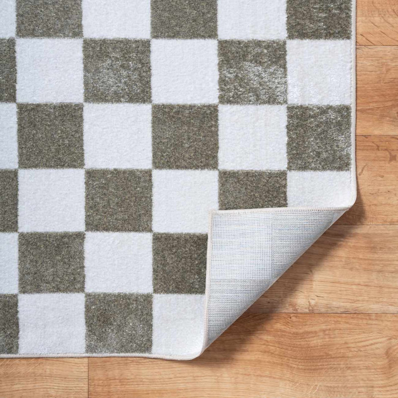 Tapis Manhattan à carreaux géométriques gris-brun/crème lavable à la machine, Brun, gris, crème, 6 pi 7 po x 9 pi