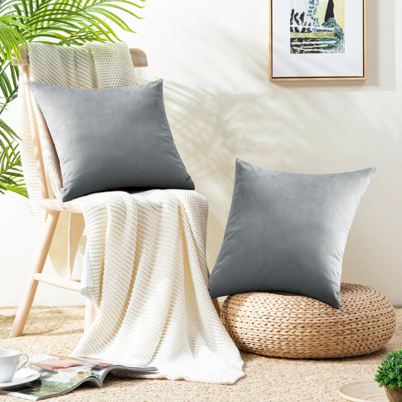 Crushed Velvet Scatter Cushion Cover Set, Grey