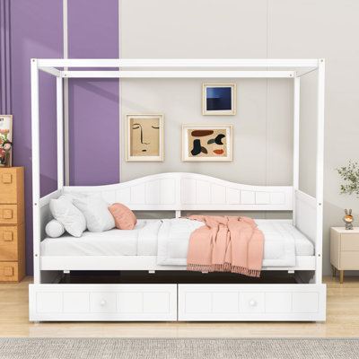 Karalin Twin 2 Drawers Wood Canopy DayBed