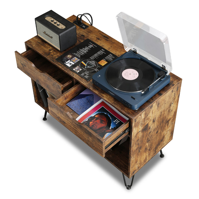 Support pour tourne-disque vinyle, Brun / noir
