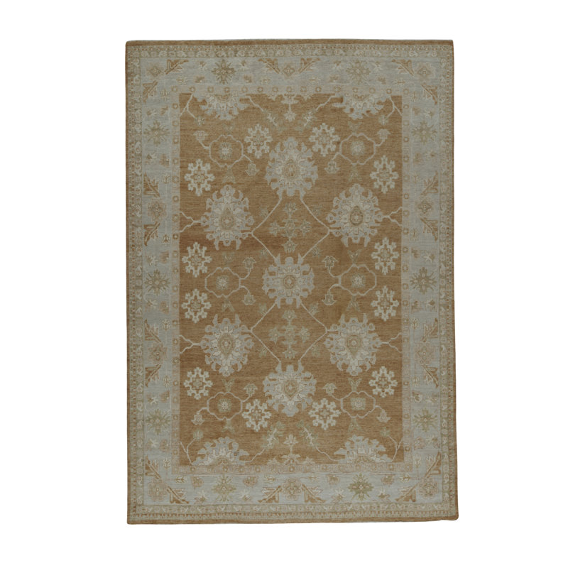 Tapis brun et bleu de haute qualité noué à la main