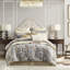 Literie pour lit très grand bleu / gris - fermeture à glissière, garniture de satin antique, édredon élégant en tissage, sensation luxueuse
