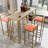 -piece bar table and chair set with gold frame, multi-layer tabletop, sponge cushions, orange upholstery