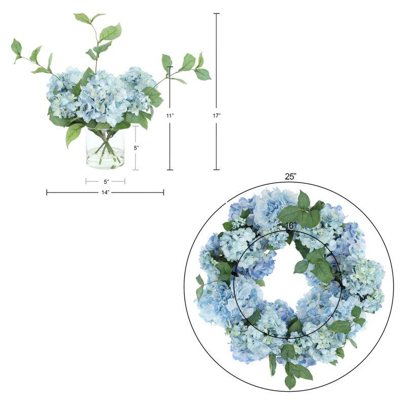 25" Spring Wreath and Centerpiece with Hydrangeas