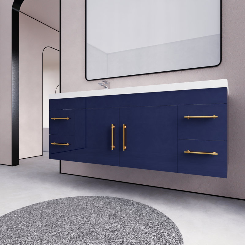 Bastri 59.06'' Single Bathroom Vanity with Acrylic Top, Navy Blue
