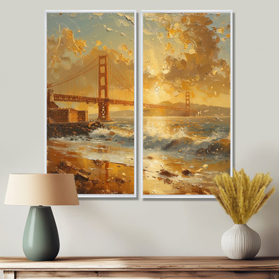 Jaune, blanc, coucher de soleil, pont Golden Gate, San Francisco - art mural 2 pièces San Francisco