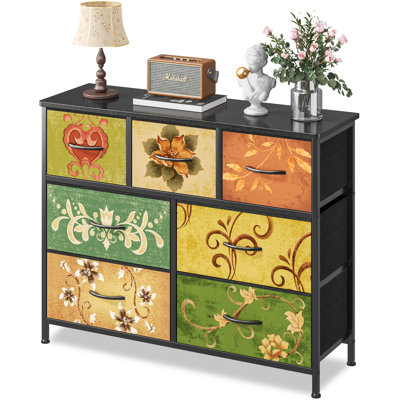 Commode en tissu pour chambre à coucher Commode à 7 tiroirs d'une seule pièce Structure en acier Tour de rangement large en bois et structure en métal pour organisateur de placard Salon Chambre Chambre Dortoir Couloir Canal