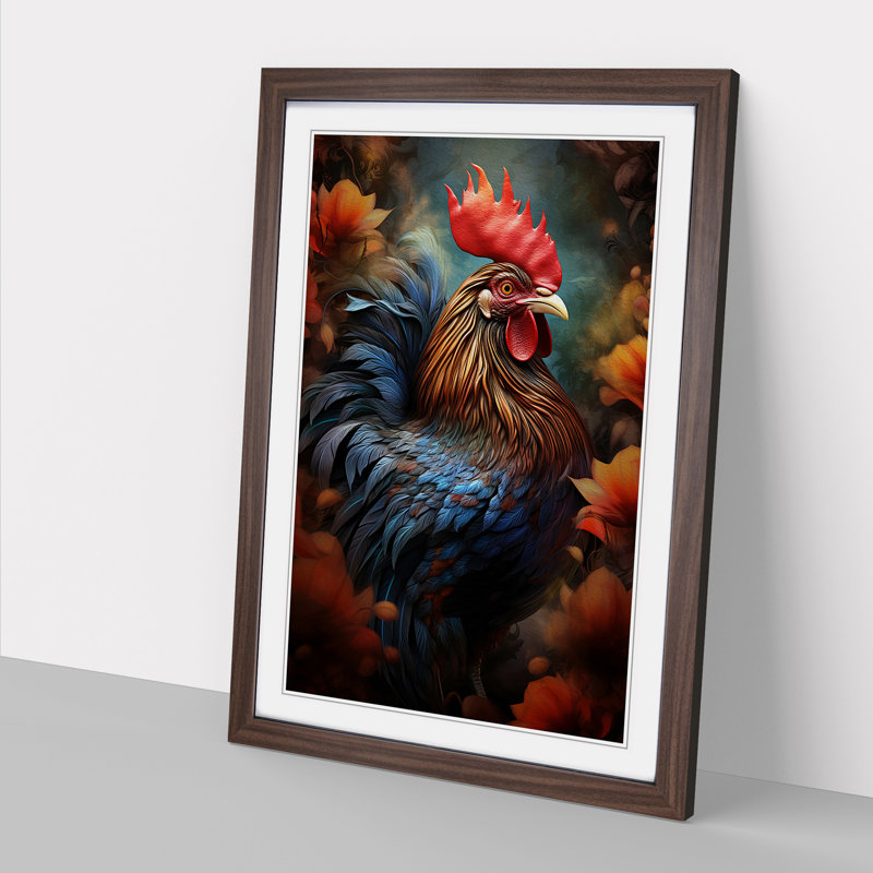 Rooster Digital - Single Picture Frame Print on Wood, 64cm H x 46cm W x 2cm D, Walnut