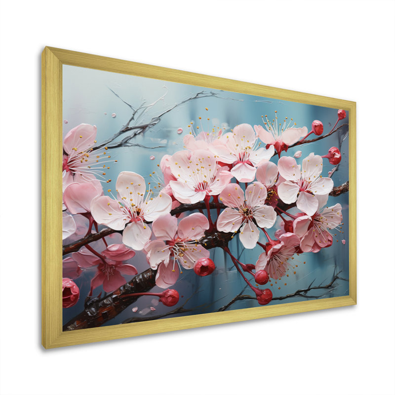 Fleur de pommier Impasto II - impression, H 16 po x l 32 po x P 1 po, Encadrement doré