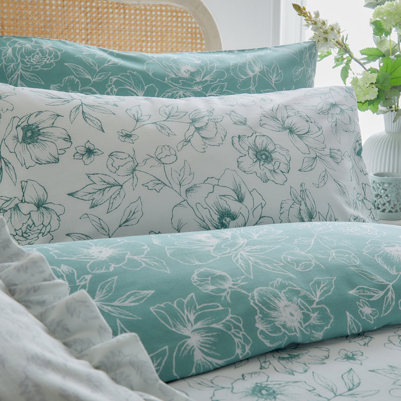 Bella Cotton Blend Floral Duvet Cover Set with Pillowcases Included, Blue, Single Duvet Cover Set + 1 Standard Pillowcase