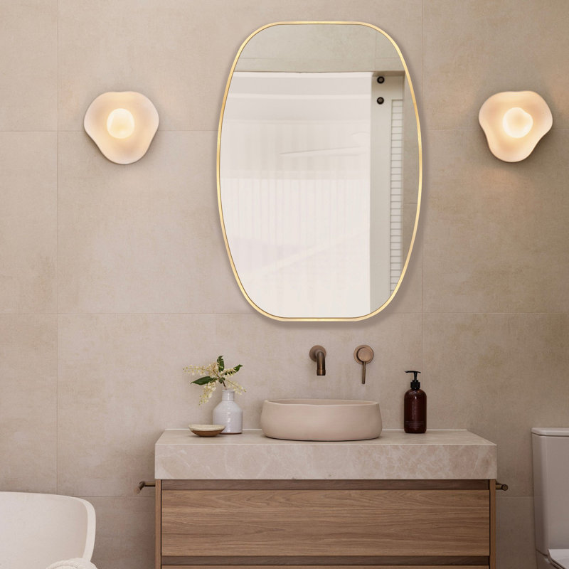 Miroir de salle de bain ovale, H 30 po x l 20 po, Or brossé