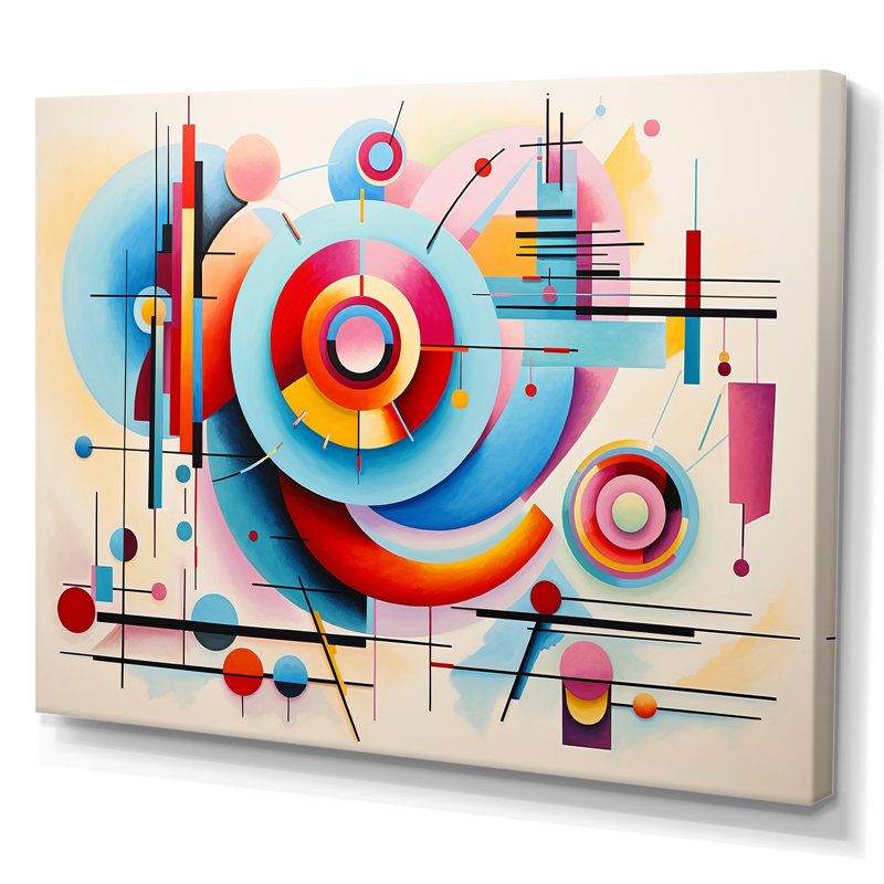 «Blue and Pink Abstract Geometric Vision 3», art mural géométrique, Toile tendue, H 12 po x l 20 po x P 1 po