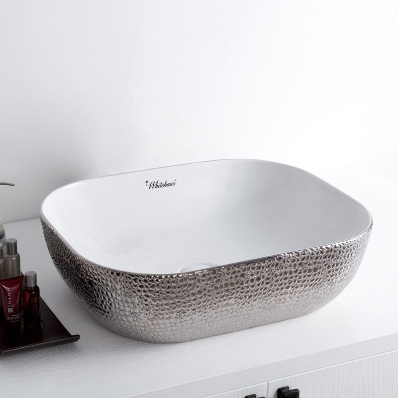 Lavabo rectangulaire suspendu au-dessus de 20 po Whitehaus, Blanc / argenté
