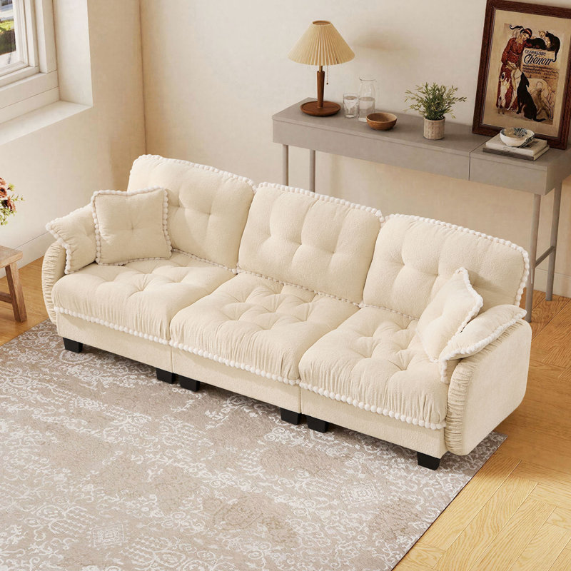 Canapé modulaire en chenille avec 4 coussins, Beige Chenille, 35" H x 100" W x 32" D