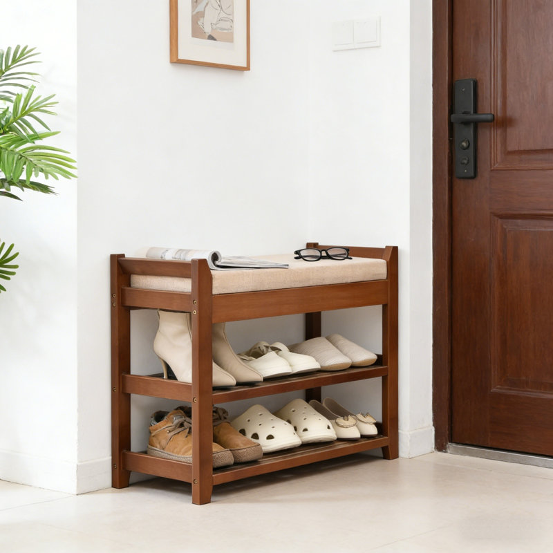 Banc de rangement polyvalent pour chaussures rembourrées, Brun / Beige