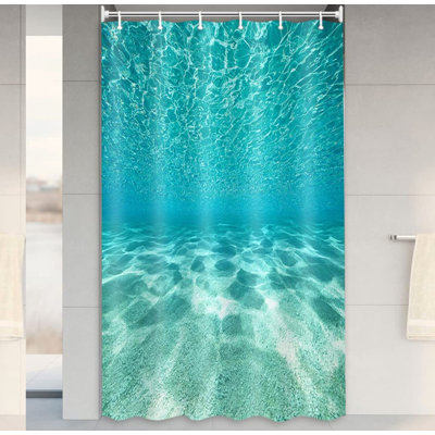 AquaDreams Teal Blue Ocean Shower Curtain - Nature Underwater Sea World Sand Beach Bathroom Decor, Waterproof Fabric