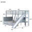 Lit simple superposé au dessus d'un lit double avec glissade, tiroirs de rangement, tablettes, échelle, structure en bois d'hévéa, lit superposé pour enfants, gris