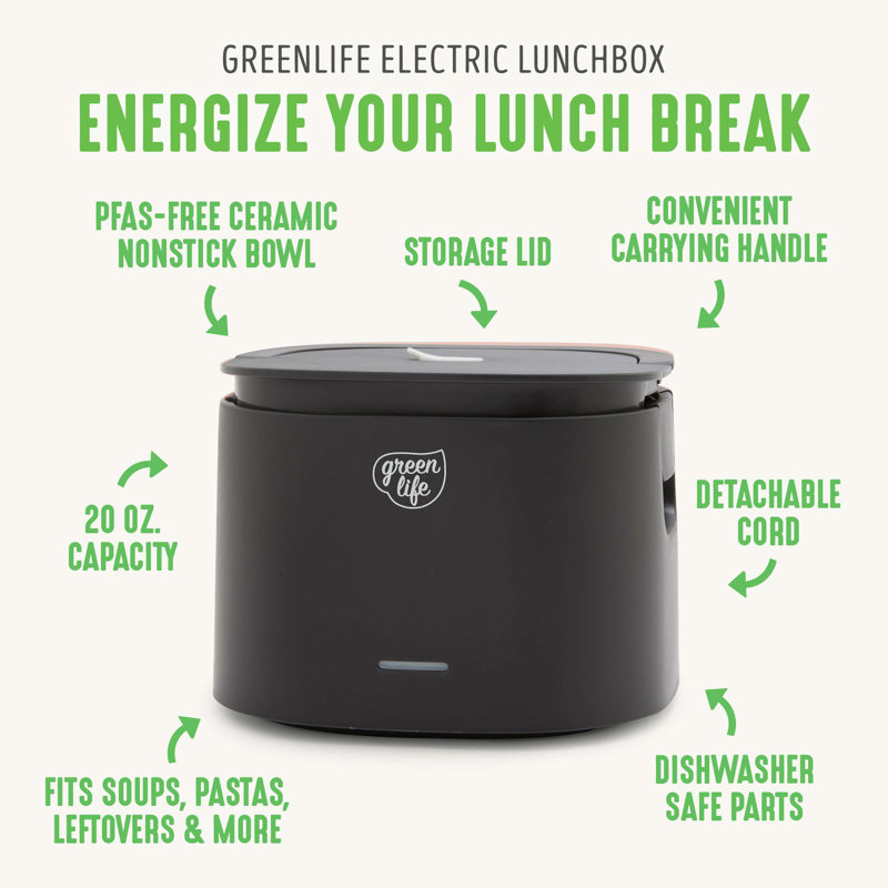 Réchaud électrique GreenLife 20 oz, en céramique, sans PFAS et PFOA, bol amovible et portable, Gris graphite