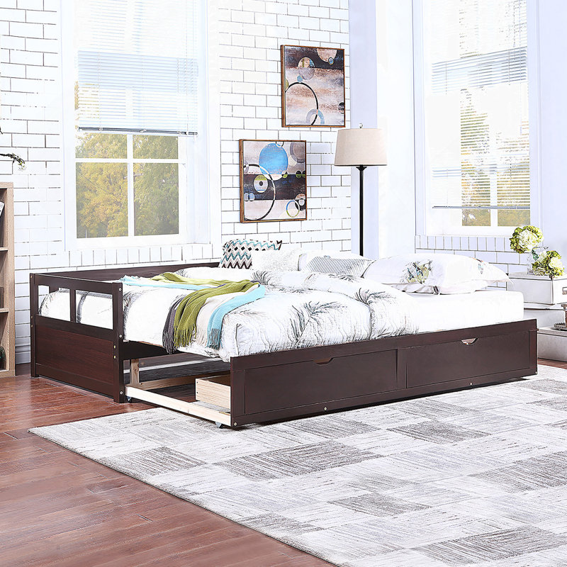 Sturdy Wooden Daybed With Trundle And Storage, Ideal For Multi-Functional Spaces And Guest Rooms, Espresso Finish, Espresso